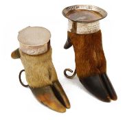 Taxidermy. A George V silver mounted red deer slot inkwell and another silver mounted slot
