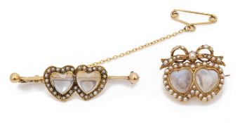 A charming Victorian twin moonstone heart love brooch/pendant