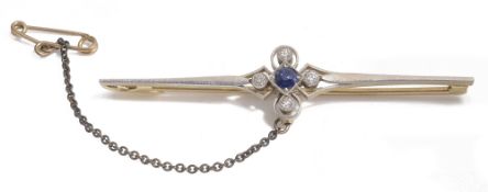 An Edwardian sapphire and diamond bar brooch