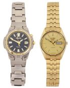 A Seiko Kinetic Titanium stainless steel wristwatch and a Seiko 5 gold plated date just wristwatch