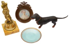 A small collection of vertu to include a continental silver-gilt and guilloche enamel pin dish