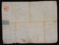 Queen Anne (1665-1714). A signed folio page document, ink on vellum,