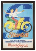 A large vintage Fr. advertising poster for the Monet Goyon Starlett motorcycle,