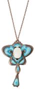 An Art Nouveau silver and blue enamel pendant