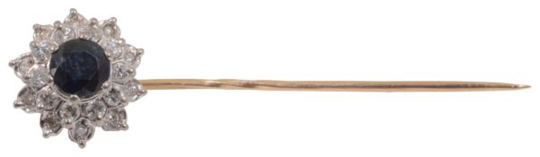 A large contemporary sapphire and diamond set large cluster pin