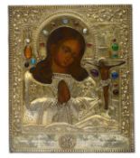 A Russian The Akhtyrskaya Mother of God silver-gilt icon