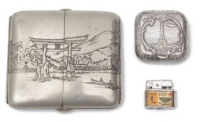 An early 20th century Japanese silver cigarette and mixed metal case
