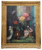 John Henry Amshewitz (Brit., 1882-1942) 'Still life with chrysanthemums', oil on canvas