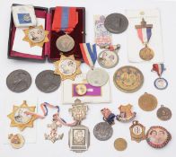A collection of Edward VIII and George VI coronation medals, badges and and other items