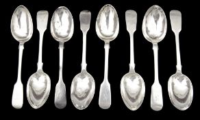 A set of eight Victorian fiddle pattern dessert spoons