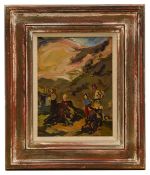 Continental school (20th c.), 'Figures in a landscape', oil on board, framed,