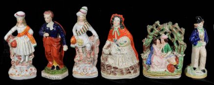A group of 19th century and later Staffordshire flat back figures,
