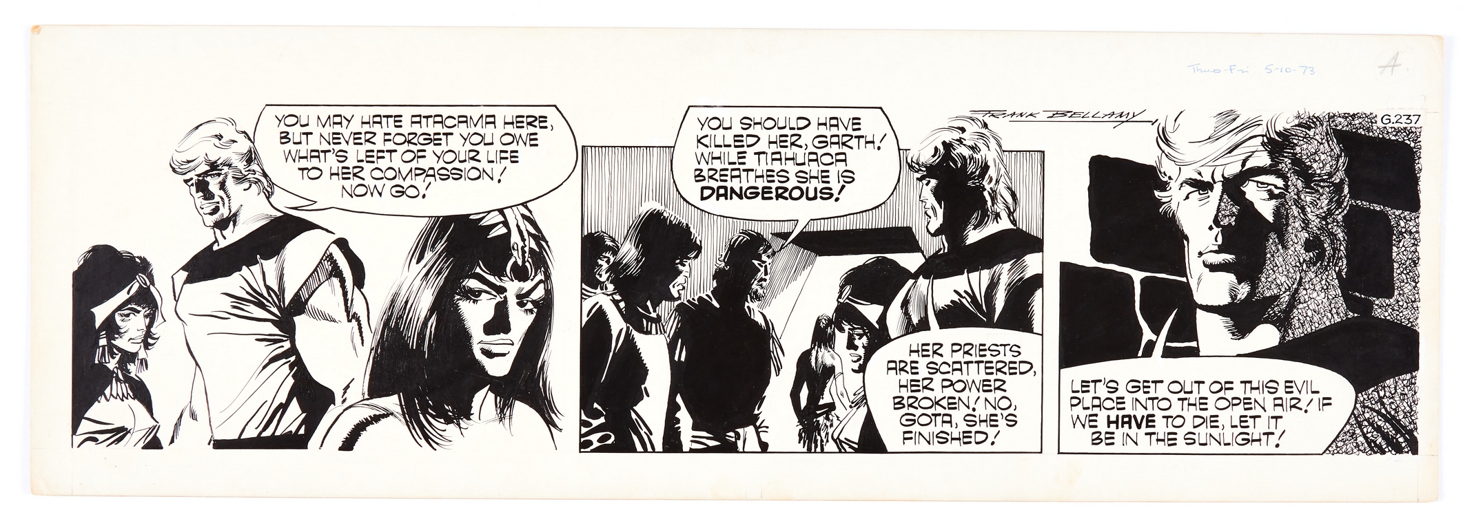 Garth: 'The Mask of Atacama' original artwork drawn and signed by Frank Bellamy for the D. Mirror