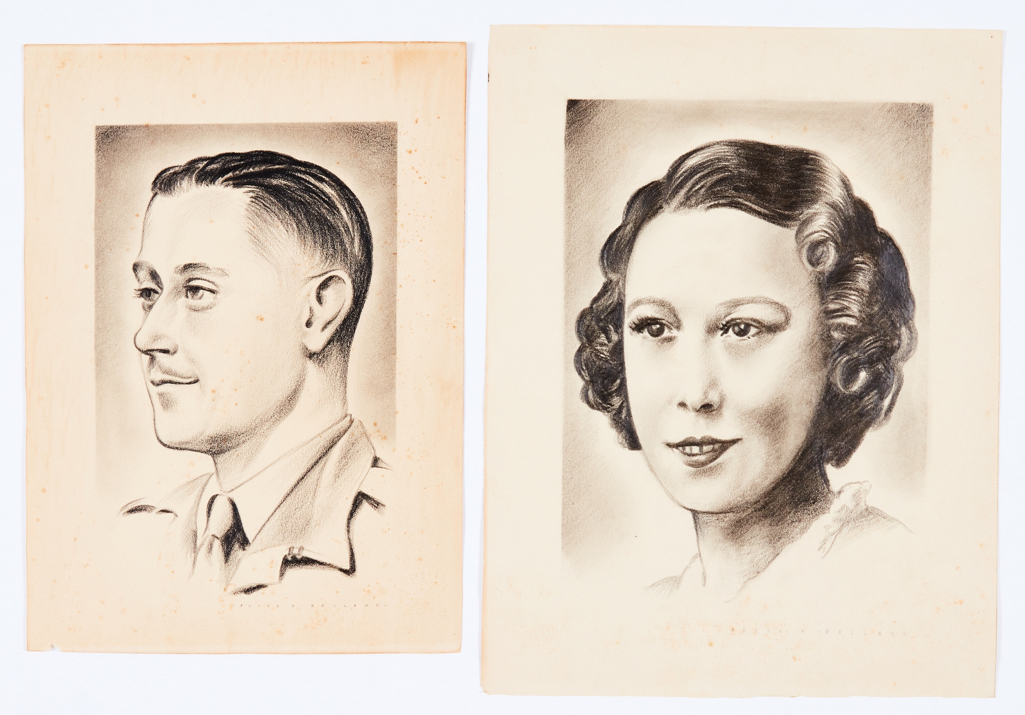 Frank Bellamy (1940s). Two original charcoal sketches, both signed in capitals 'Frank A Bellamy'