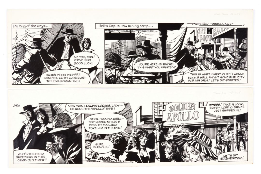 Garth: 'Angels of Hell's Gap' two consecutive original artworks by Frank Bellamy for the D. Mirror