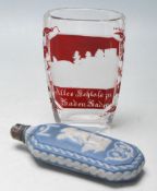 ANTIQUE JASPERWARE BOTTLE AND GERMAN SOUVENIR VASE
