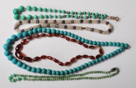 FIVE VINTAGE LADIES BEADED NECKLACES - JADE - TURQUOISE