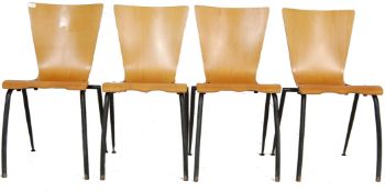 SET OF FOUR RETRO VINTAGE INDUSTRIAL BENTWOOD TUBULAR CHAIRS IN THE MANNER OF FRITZ HANSEN