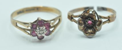 9CT GOLD HALLMARKED CLUSTER RING AND ANOTHER