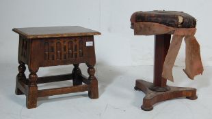 EDWARDIAN OAK BIBLE BOX AND MAHOGANY PIANO STOOL