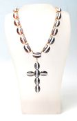 VICTORIAN BANDED AGATE CRUCIFIX NECKLACE