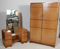 EARLY 20TH CENTURY ART DECO LINED OAK BEDROOM SUITE