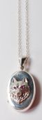 SILVER AND RED STONE WOLF LOCKET NECKLACE