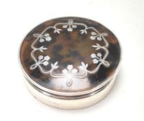 ANTIQUE EARLY 20TH CNETURY ART DECO ERA TORTOISE SHELL AND SILVER POWDER PUFF