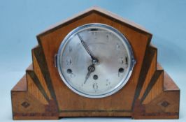 1930'S ART DECO WALNUT SUNBURST MANTEL CLOCK