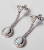 PAIR OF ART DECO STYLE SILVER AND OPAL DROP EARRINGS