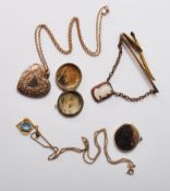 COLLECTION OF YELLOW METAL LOCKETS AND CHAINS ETC
