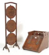 VICTORIAN OAK COAL SCUTTLE AND CAKE STAND