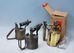 GROUP OF THREE BRASS BLOW TORCH / BLOW LAMP