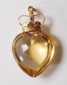 ANTIQUE CITRINE AND 9CT GOLD HEART AND CROWN PENDANT