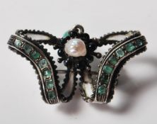 ANTIQUE AUSTRO HUNGARIAN SILVER EMERALD AND ENAMEL PIN BROOCH