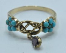 GEORGIAN 18CT GOLD AND TURQUOISE KNOT RING