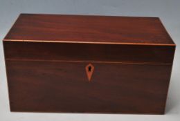 ANTIQUE 19TH CENTURY MAHOGANY AND BOXWOOD TEA CADDY