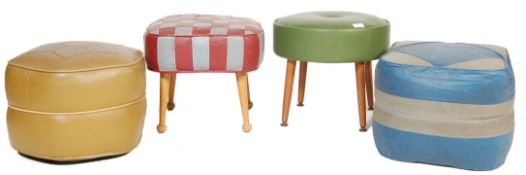 SET OF FOUR RETRO VINTAGE 1950S AND LATER LEATHER FOOTSTOOLS