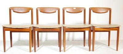 FOUR RETRO TEAK WOOD DINING CHAIRS WITH LEATHER SEATS