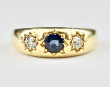 18CT GOLD GYPSY RING SET WITH SAPPHIRE AND DIAMOND