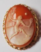 VINTAGE 9CT GOLD TENNIS CAMEO BROOCH