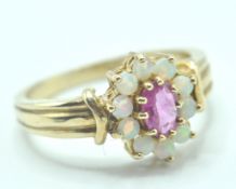 9CT GOLD OPAL & SAPPHIRE CLUSTER RING