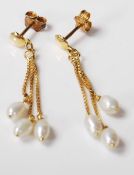 PAIR OF 18CT GOLD AND PEARL DROP EARRINGS