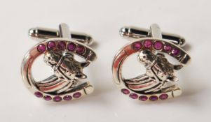 SILVER AND RED STONE HORSE CUFFLINKS
