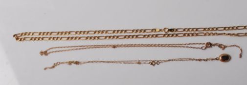9CT GOLD FIGARO LINKED NECKLACE AND 2 OTHERS