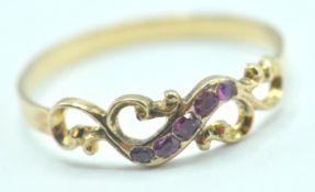 GEORGIAN 18CT GOLD AND RUBY SCROLLED RING