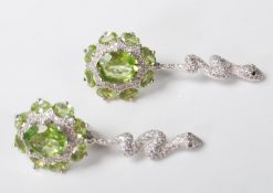 PAIR OF LADIES SILVER AND PERIDOT DRESS EARRINGS
