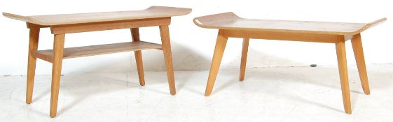 TWO RETRO 20TH CENTURY TEAK WOOD SURFBOARD COFFEE TABLES