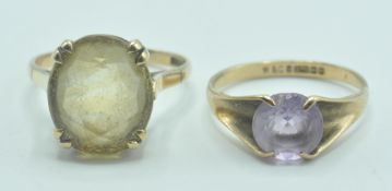 9CT GOLD QUARTZ AND AMETHYST SET DRESS RINGS
