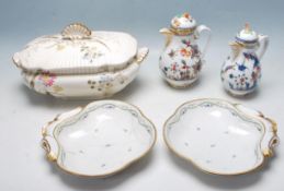 GROUP OF ANTIQUE ROYAL VIENNA JUGS AND BOWLS & VICTORIAN TUREEN